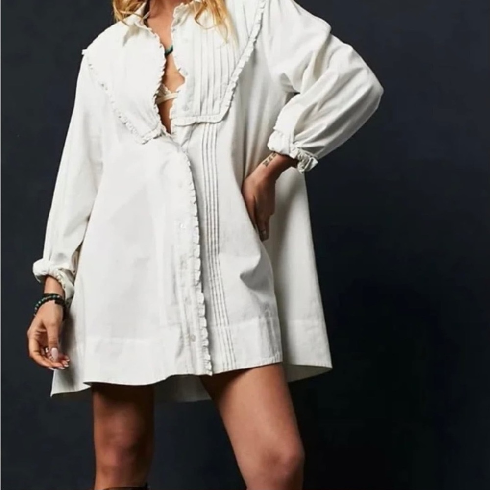 Free People Cherry Mini Shirt Dress White/Ivory NWT